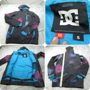 DC Jacket Womens Small Black Abstract Hoode10K Waterproof Full Zip Ski Snowboard